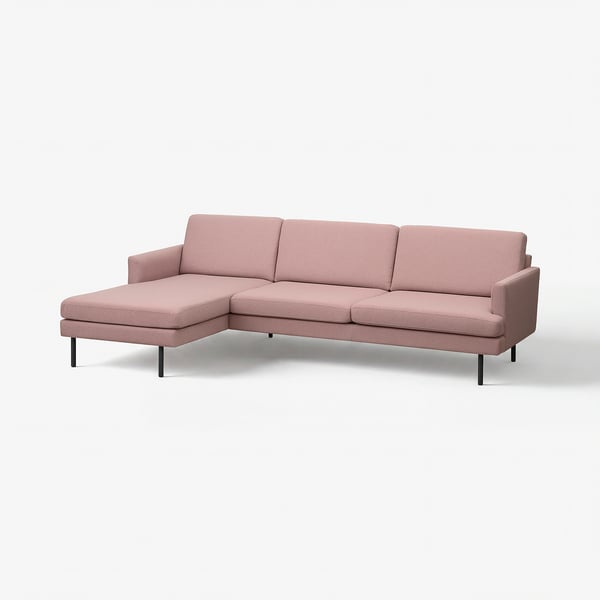 GRILLSTORP 4-seat sofa w chaise longue, left, Gunnared/light brown-pink metal