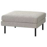 Gray fabric footstool with black metal legs, textured mélange