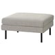 Gray fabric footstool with black metal legs, textured mélange