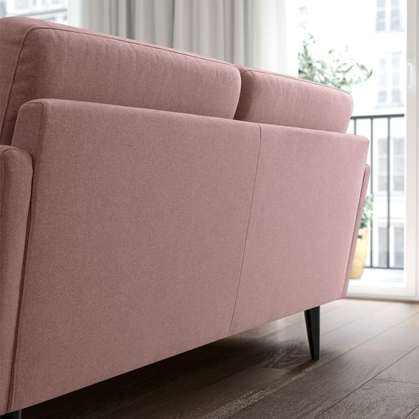 GRILLSTORP sofa, pink, upholstered, modern design, compact yet cozy, wooden legs.