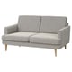 Modern gray sofa with wooden legs, sleek design, cozy cushions.