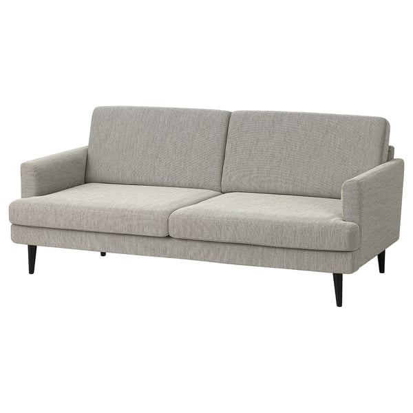Modern grey GRILLSTORP sofa with clean lines, cushy seat, high legs for easy cleaning, elegant for living space.