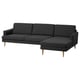 Option: Modern dark grey fabric sectional sofa with wooden legs, sleek design, 4 cushions.