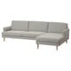 Modern grey l-shaped sofa with light wood legs, clean lines, and inviting cushions.