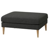 GRILLSTORP dark grey footstool, upholstered, wooden legs, rectangular, modern design.