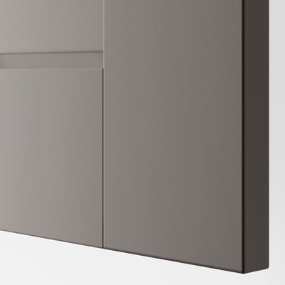 Close-up of smooth, high-quality grey GRIMO cabinet door with clean lines and beveled edge.