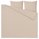 Beige duvet set with 2 pillows. Soft, brushed cotton material. Neutral, minimalist design.