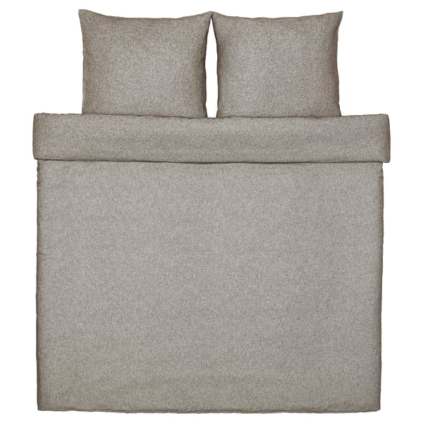Greige GROVSNÄRJA bedding set - cotton flannel, soft, warm, rectangular with zip closure.