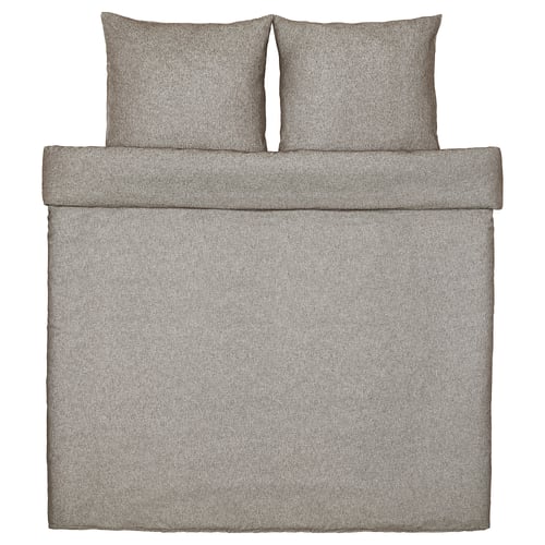 Greige GROVSNÄRJA bedding set - cotton flannel, soft, warm, rectangular with zip closure.
