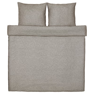 Greige GROVSNÄRJA bedding set - cotton flannel, soft, warm, rectangular with zip closure.