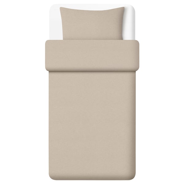 GROVSNÄRJA bedding set, beige. Soft, warm, cotton duvet & pillow covers with zipper closures.