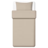 GROVSNÄRJA bedding set, beige. Soft, warm, cotton duvet & pillow covers with zipper closures.