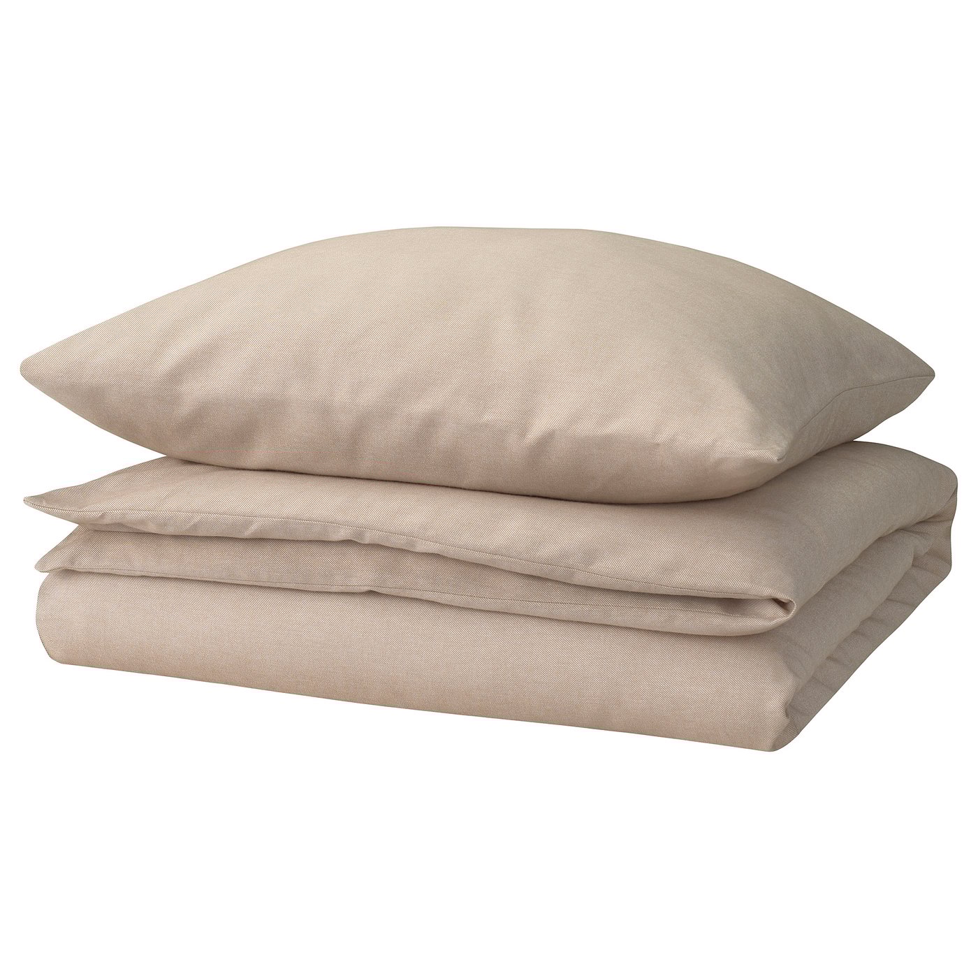 A neatly folded beige GROVSNÄRJA duvet cover set, made from soft, brushed cotton flannel, in a rectangular shape.