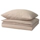 GROVSNÄRJA Duvet cover and pillowcase, flannel dark beige/beige, 155x220/80x80 cm