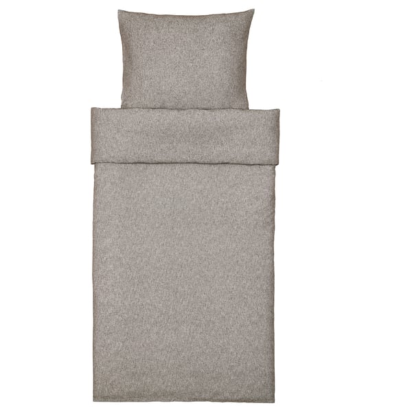 Grey GROVSNÄRJA cotton bedding set with duvet and pillowcase, warm flannel.