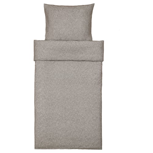Grey GROVSNÄRJA cotton bedding set with duvet and pillowcase, warm flannel.