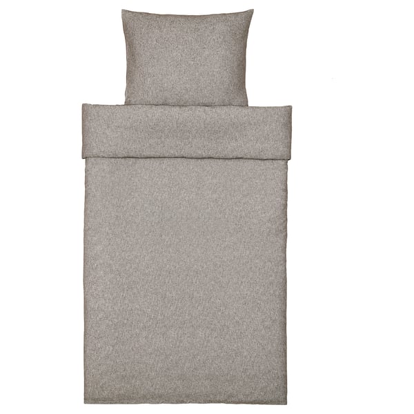 GROVSNÄRJA bedding set, grey. Soft cotton flannel, zip closure, duvet cover & pillowcase.