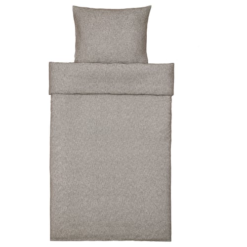 GROVSNÄRJA bedding set, grey. Soft cotton flannel, zip closure, duvet cover & pillowcase.