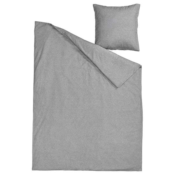 GROVSNÄRJA Duvet cover and pillowcase, grey/mélange, 155x220/80x80 cm