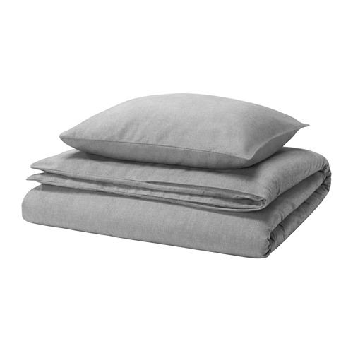 GROVSNÄRJA Duvet cover and pillowcase, grey/mélange, 155x220/80x80 cm