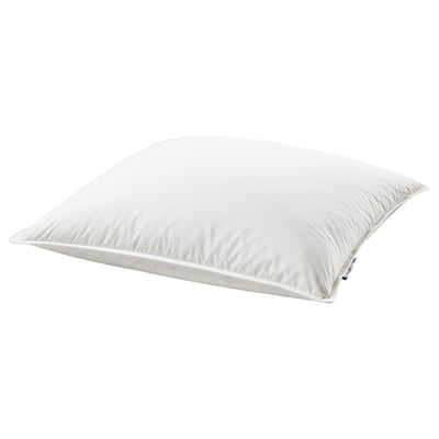 A white GULKAVLE pillow. Its rectangular, filled with recycled down and feathers, known for its comfort and support.