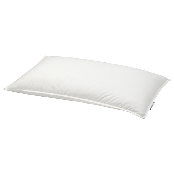 GULKAVLE: white pillow, soft, feather-down filled, low profile, cotton cover, rectangular shape.