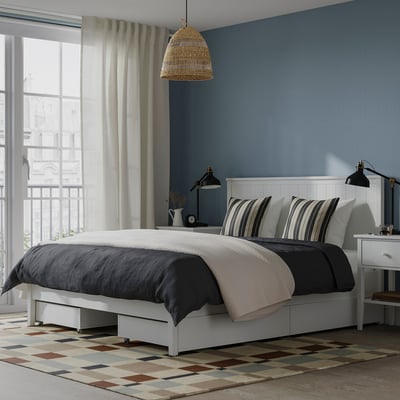 GULLABERG Bed frame with 4 storage boxes, white/Luröy, 180x200 cm