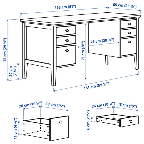 GULLABERG Desk, white, 155x65x75 cm