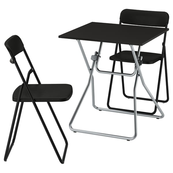 GUNDE / VIHALS Table and 2 folding chairs, folding black/black, 67x67 cm