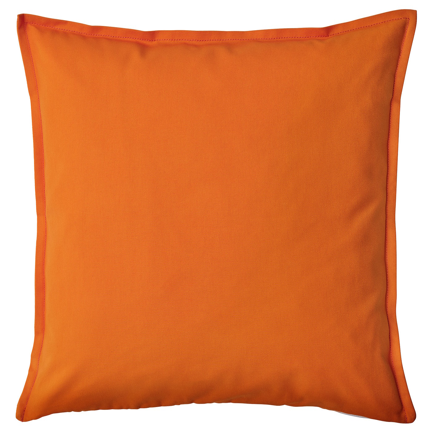Bright orange GURLI cushion, square-shaped with clean lines, made from recycled cotton, no patterns or designs.