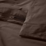 Brown duvet cover with zipper closure, showing crisp cotton percale weave.