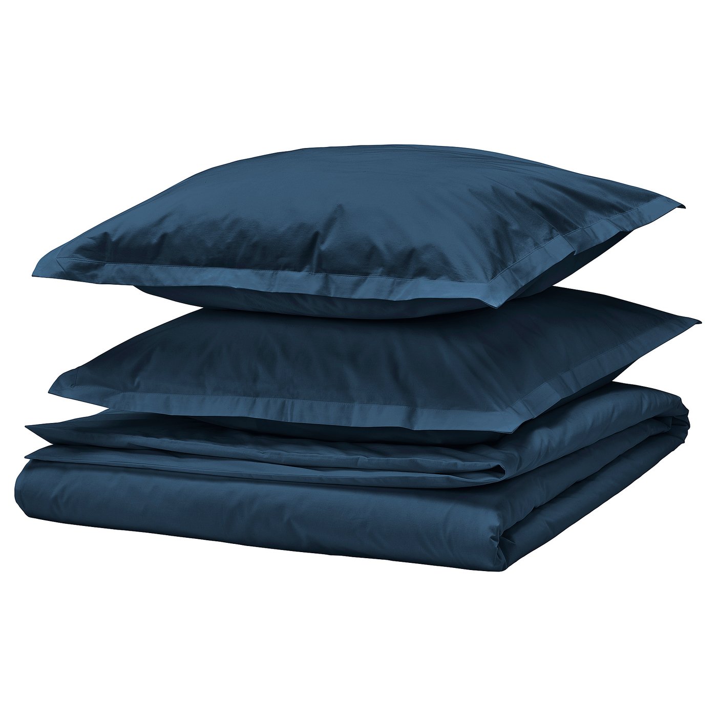 Dark blue bedding set: duvet, zip closure, 2 pillowcases, cotton percale.