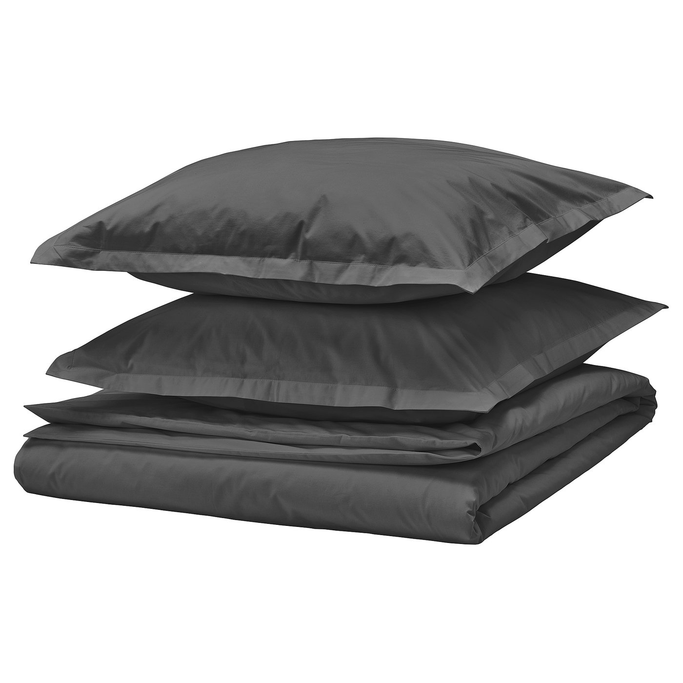 Image HAMPFLOCKEL dark grey bedding set, including duvet and pillowcases, made of 100% cotton.