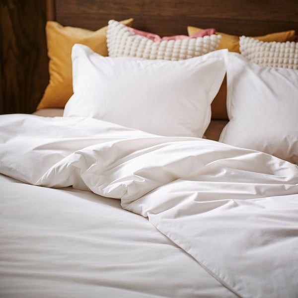 HAMPFLOCKEL Duvet cover and 2 pillowcases, white, 240x220/80x80 cm