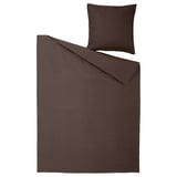 HAMPFLOCKEL duvet set in dark brown, made of 100% cotton. . Includes one large rectangular duvet cover and one smaller square pillowcase.