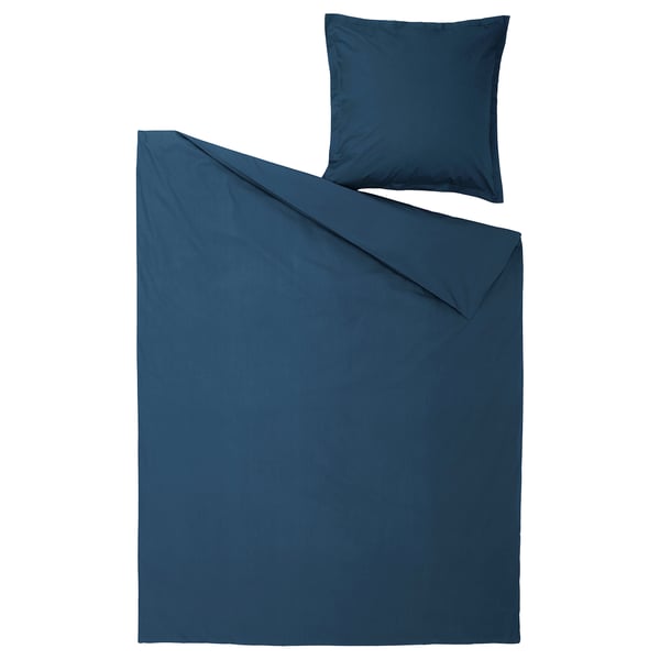 HAMPFLOCKEL Duvet cover and pillowcase, dark blue, 140x200/80x80 cm