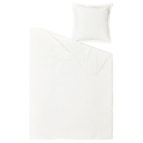 HAMPFLOCKEL, white duvet and pillowcase set. Made of 100% cotton. Rectangle shape with smooth, crisp design.