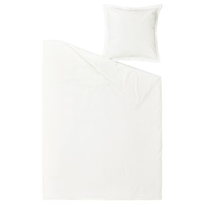 HAMPFLOCKEL, white duvet and pillowcase set. Made of 100% cotton. Rectangle shape with smooth, crisp design.