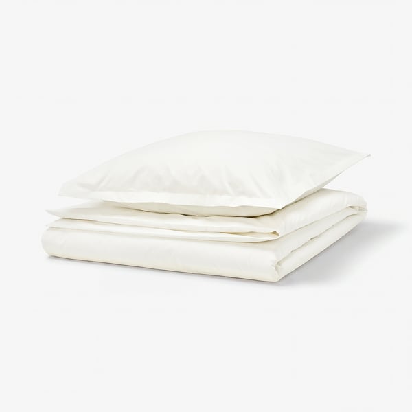 HAMPFLOCKEL Duvet cover and pillowcase, white, 155x220/80x80 cm