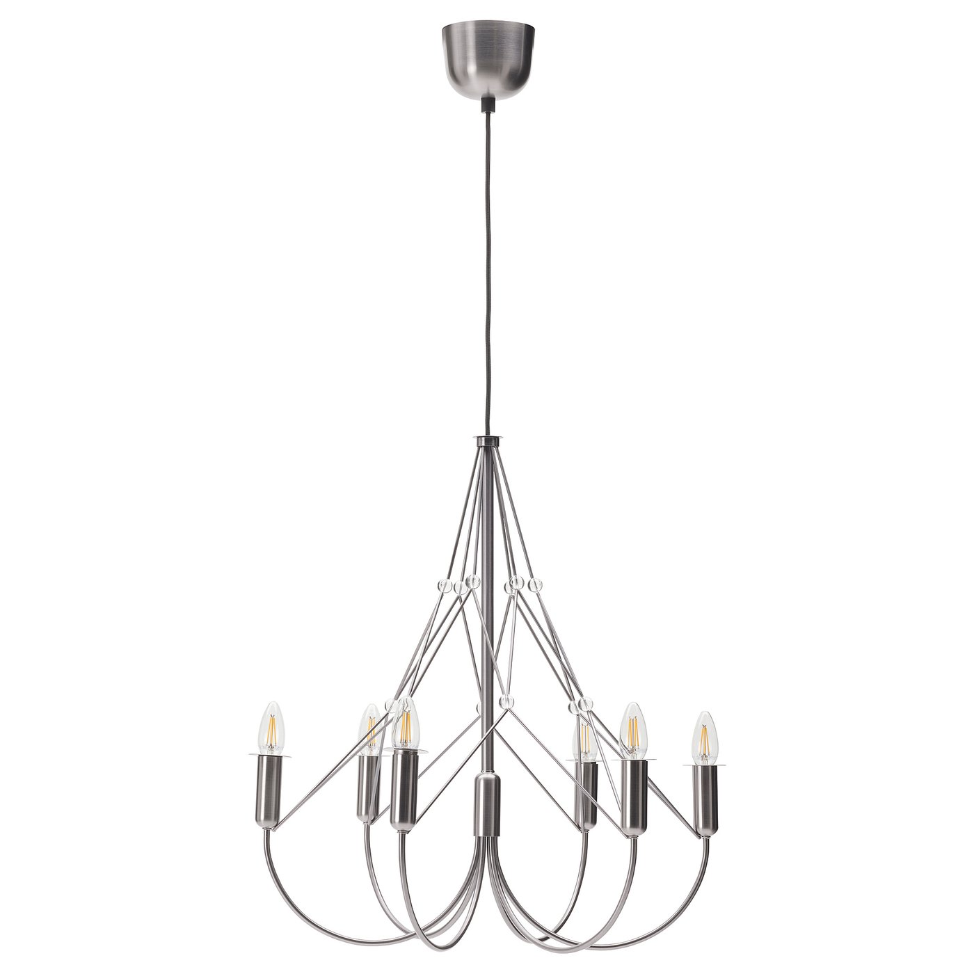 aya ✨ HÅRMÖJA chandelier, 6-armed, brushed stainless steel, 62 cm
