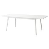 A white, rectangular HATTHOLMEN extendable dining table with sleek metal legs, designed for 4-6 people.