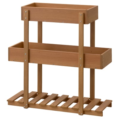 A wooden HATTHOLMEN planter in brown, designed with two tiers, perfect for balcony gardening.