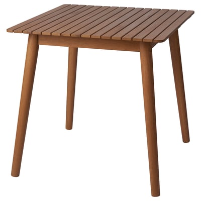HATTHOLMEN, brown outdoor table, wooden, square, four legs.