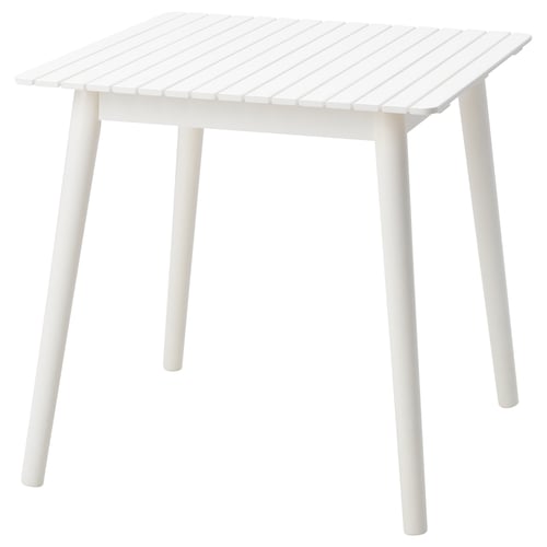 HATTHOLMEN white square side table with slatted top and four tapering legs.