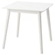Option: HATTHOLMEN white square side table with slatted top and four tapering legs.