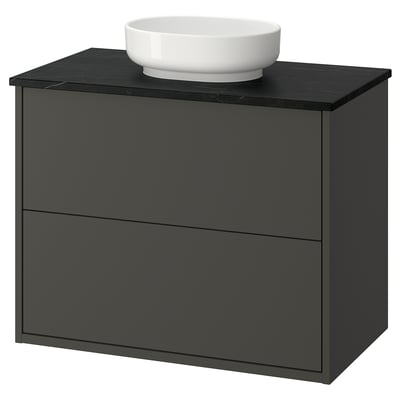 HAVBÄCK / VINDELÄLVEN Wash-stnd w drawers/wash-basin, dark grey/black marble effect, 82x49x77 cm