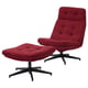 Ruby red fabric chair & ottoman, mid-century design, swivel base, cozy & durable.