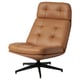 Brown leather HAVBERG swivel armchair with tufted back and seat, black star base.