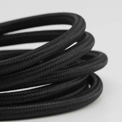 Black textile cord, smooth & durable.