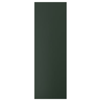 A HAVSTORP door in deep green. Its rectangular, smooth with straight lines, made from acrylic paint and fiberboard.